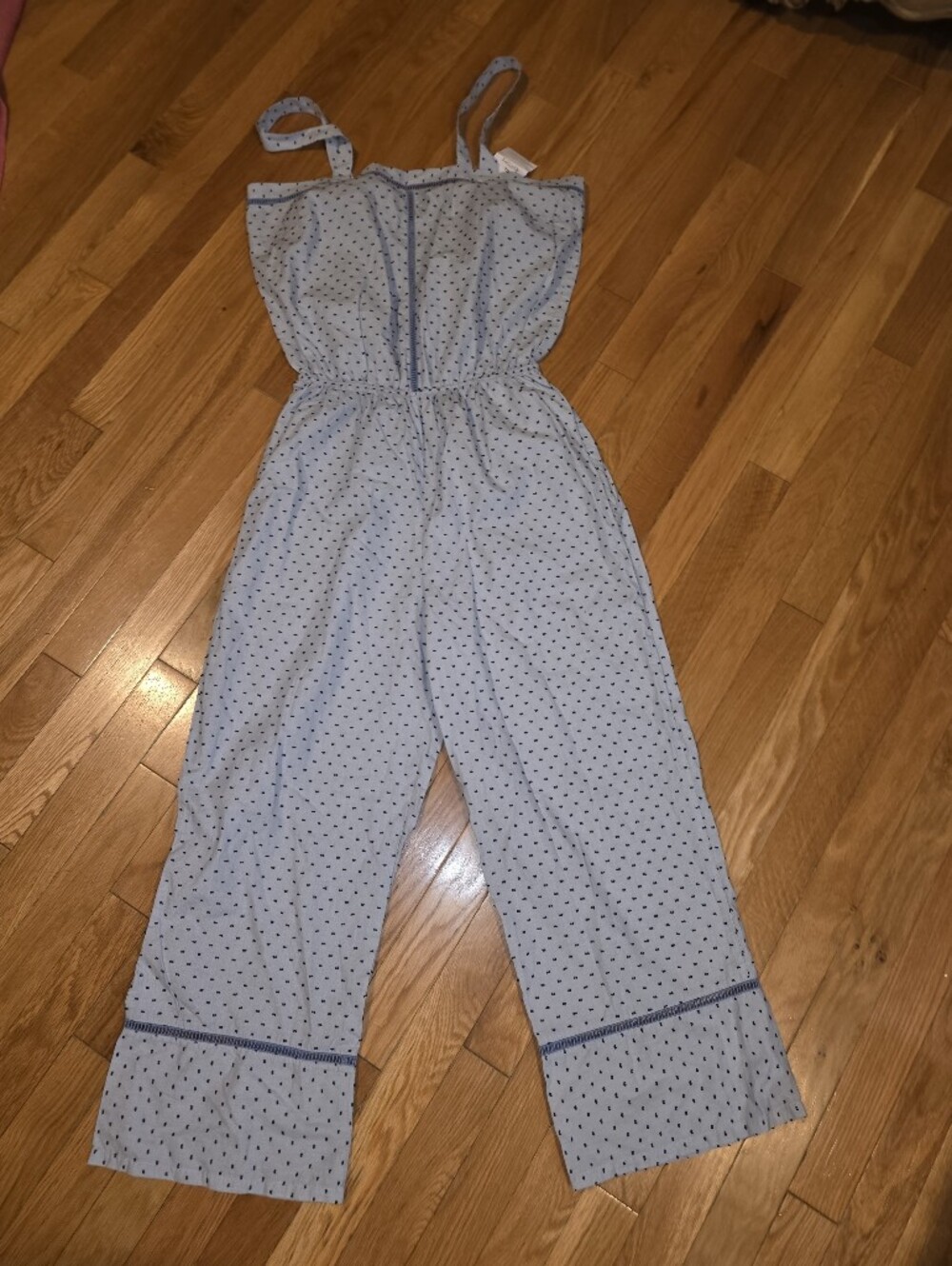 NEW Victoria's Secret Light Blue Polka Dot Cotton Lounge Jumpsuit Pajamas Medium - Picture 2 of 11